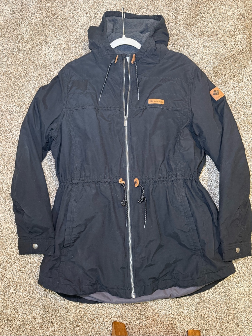 Columbia Black Hooded Drawcord Rain Jacket